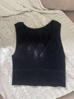 Black Ribbed V-Neck Tank Top